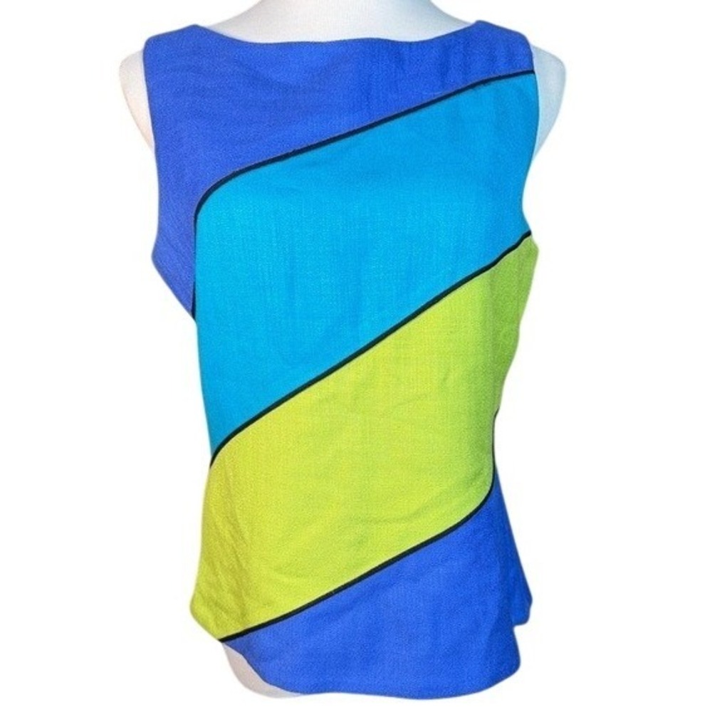 David Warren New York Vintage Colorblock Rayon Shell Top Blue‎ Green Size 12